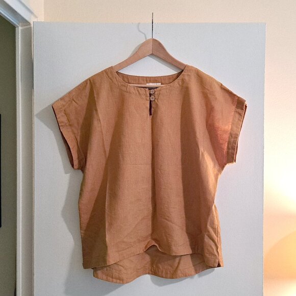 CELTIC & CO Linen Button Detail Top, goldenrod, sz 12 - Picture 2 of 10
